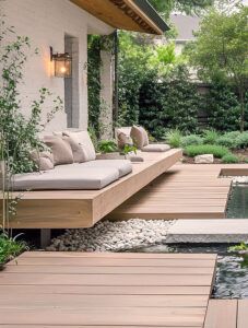 inspiration bois et minéral pour terrasse extérieure multi fonvtion