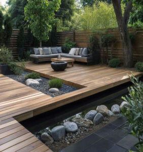 inspiration terrasse bois et minéral